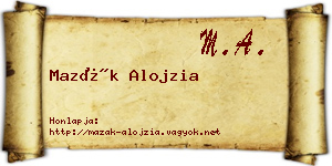 Mazák Alojzia névjegykártya